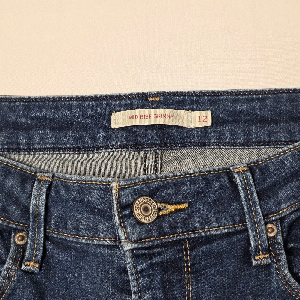 Levis Mid Rise Skinny Jeans Womens 12 Stretch Dark Blue Wash Denim Pants - Picture 7 of 13